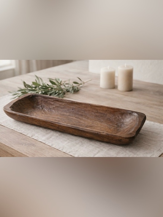 Other - Hand-Carved Brown Wooden Dough Bowl - Rustic
